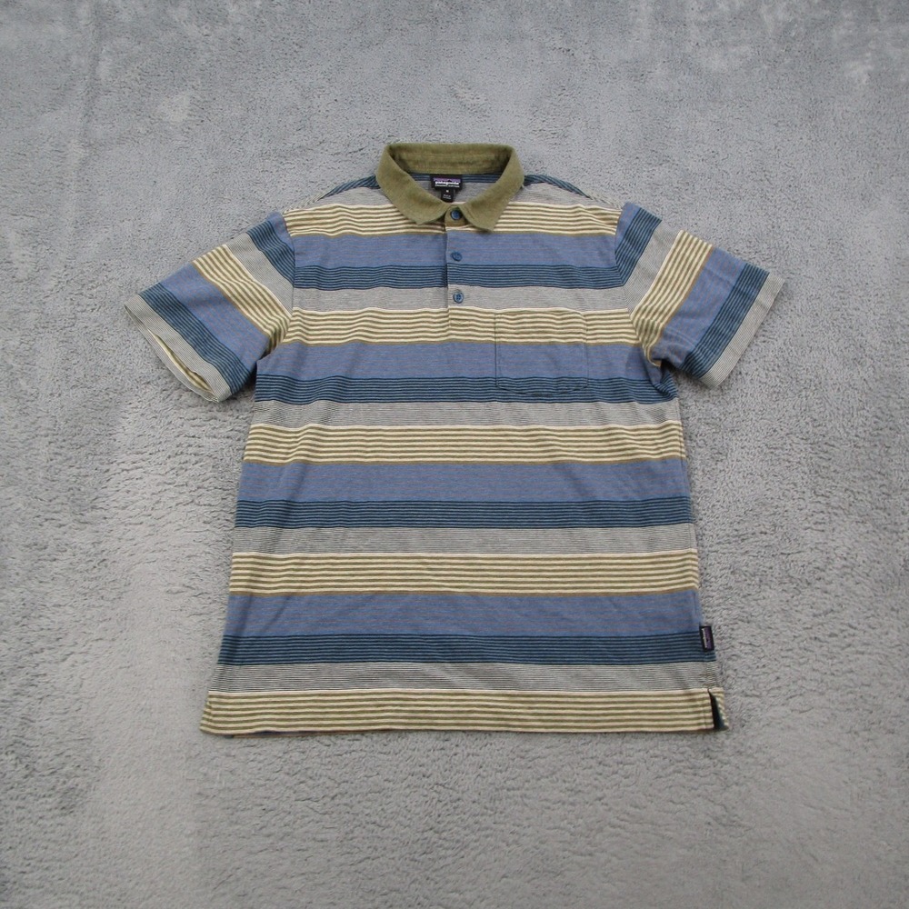 Patagonia Mens Organic Striped Short Sleeve Polo Shirt Squeaky Clean Blue Green